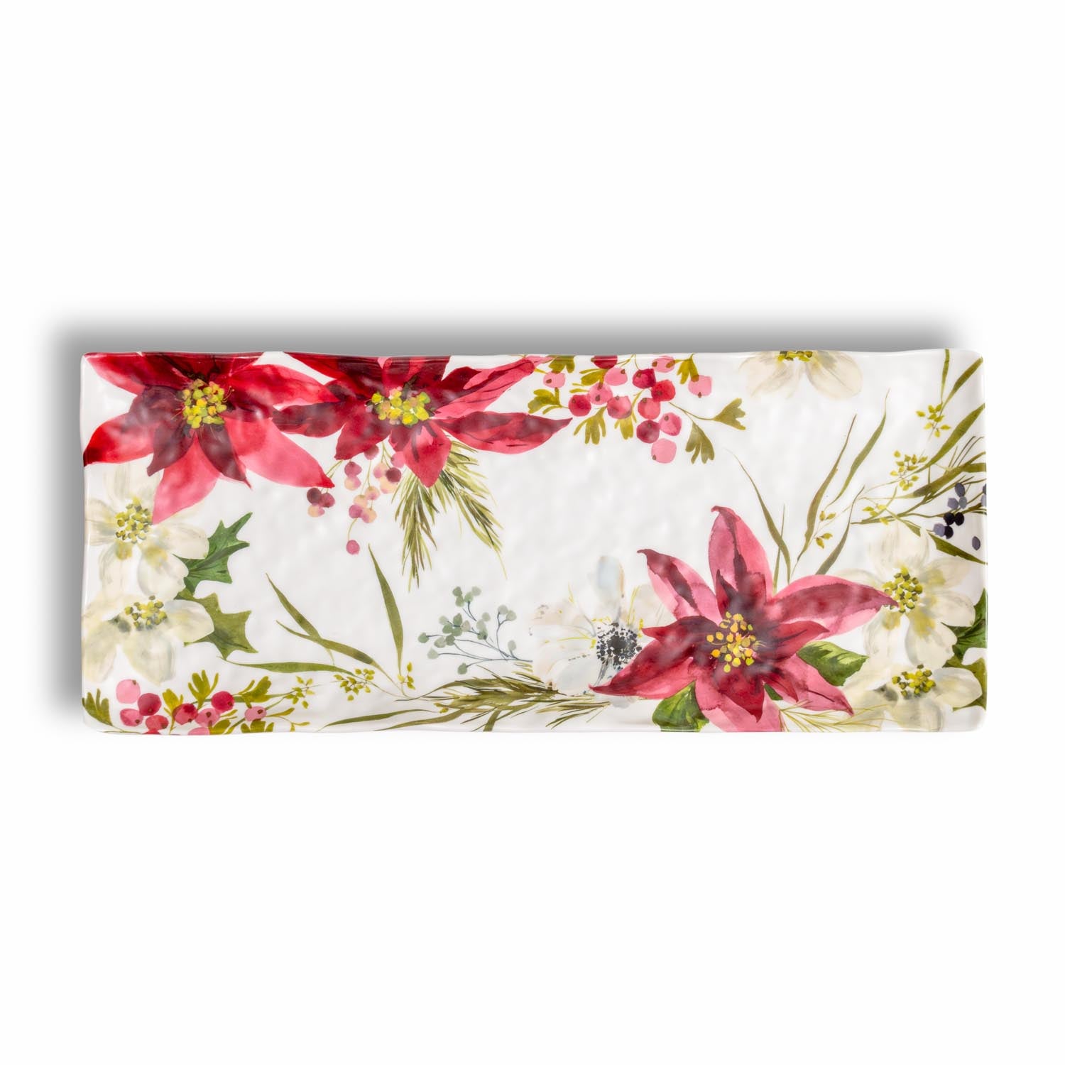 Poinsettia Christmas Holiday 15" Melamine Appetizer Serving Tray by Merritt Designs