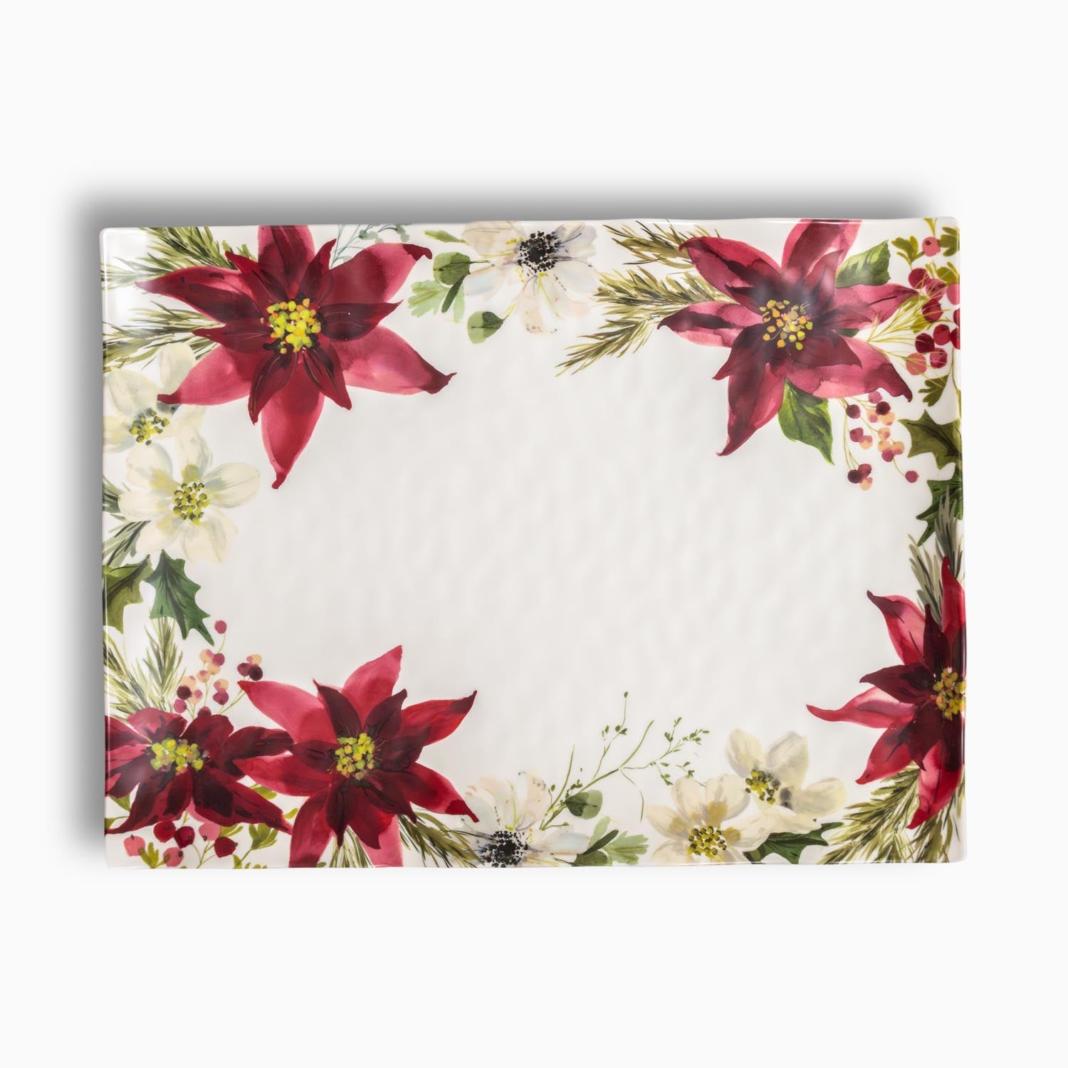 Poinsettia Christmas Holiday 16" Melamine Appetizer Serving Tray by Merritt Designs