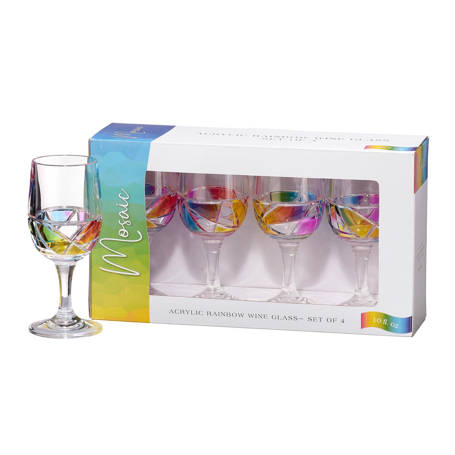 Mosaic 10oz rainbow acrylic wine glass set of 4 by Merritt Designs