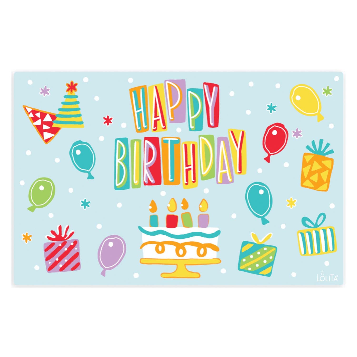 Lolita happy birthday 17 inch x 11 inch vinyl placemat by Merritt Designs