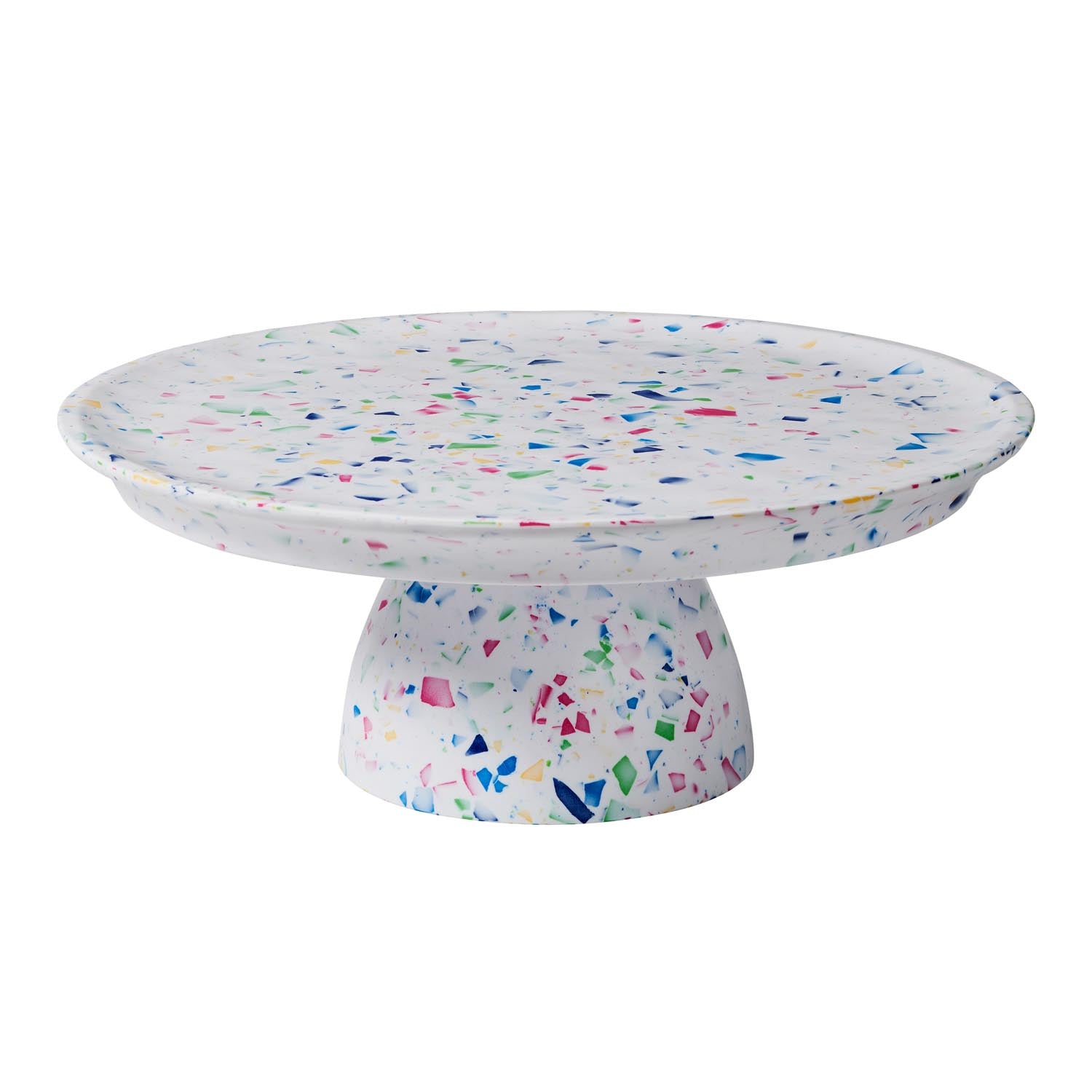 Rainbow Terrazzo 12.5 inch x 4.75 inch melamine cake stand by Merritt Designs