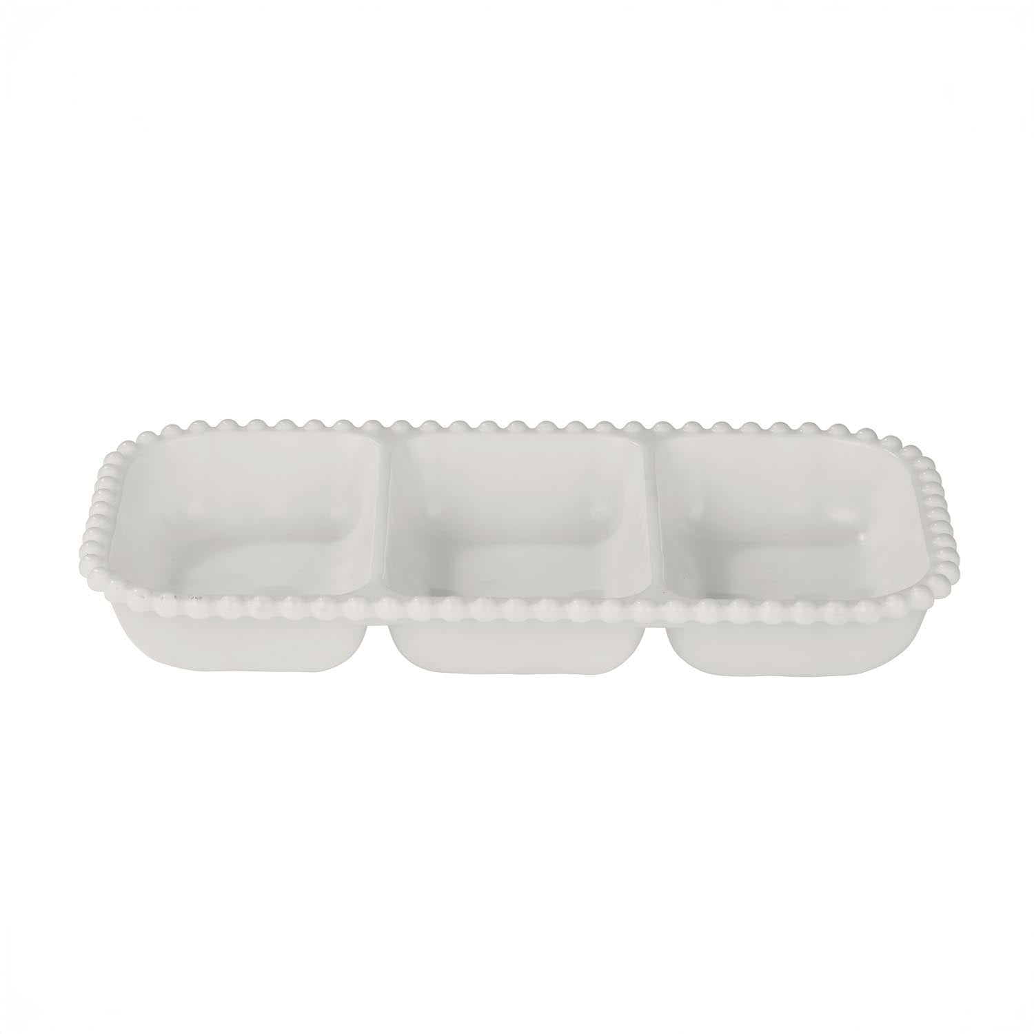 Beaded Pearl Melamine 12.25 inch x 6.5 inch 3 Part Chip n Dip Tray