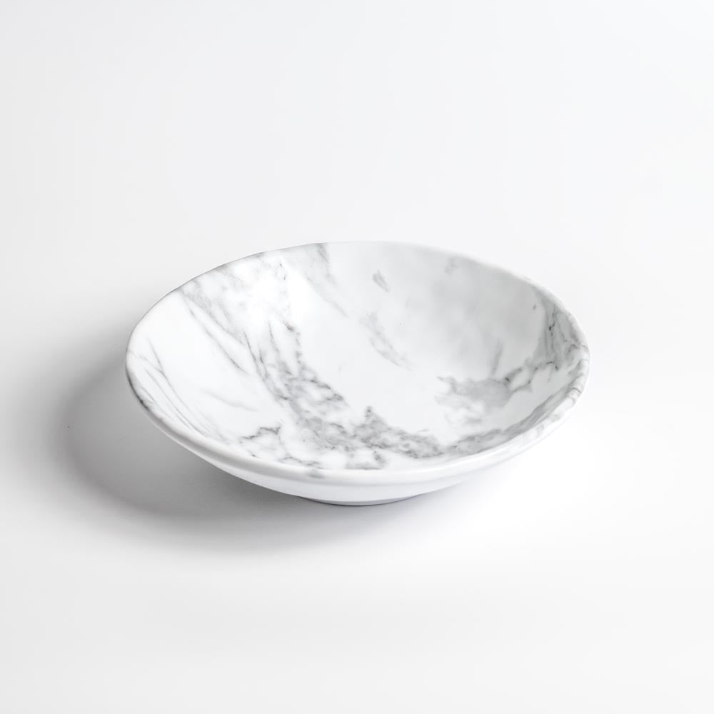 Merritt Designs White Marble Melamine 8 inch Round Salad Bowl