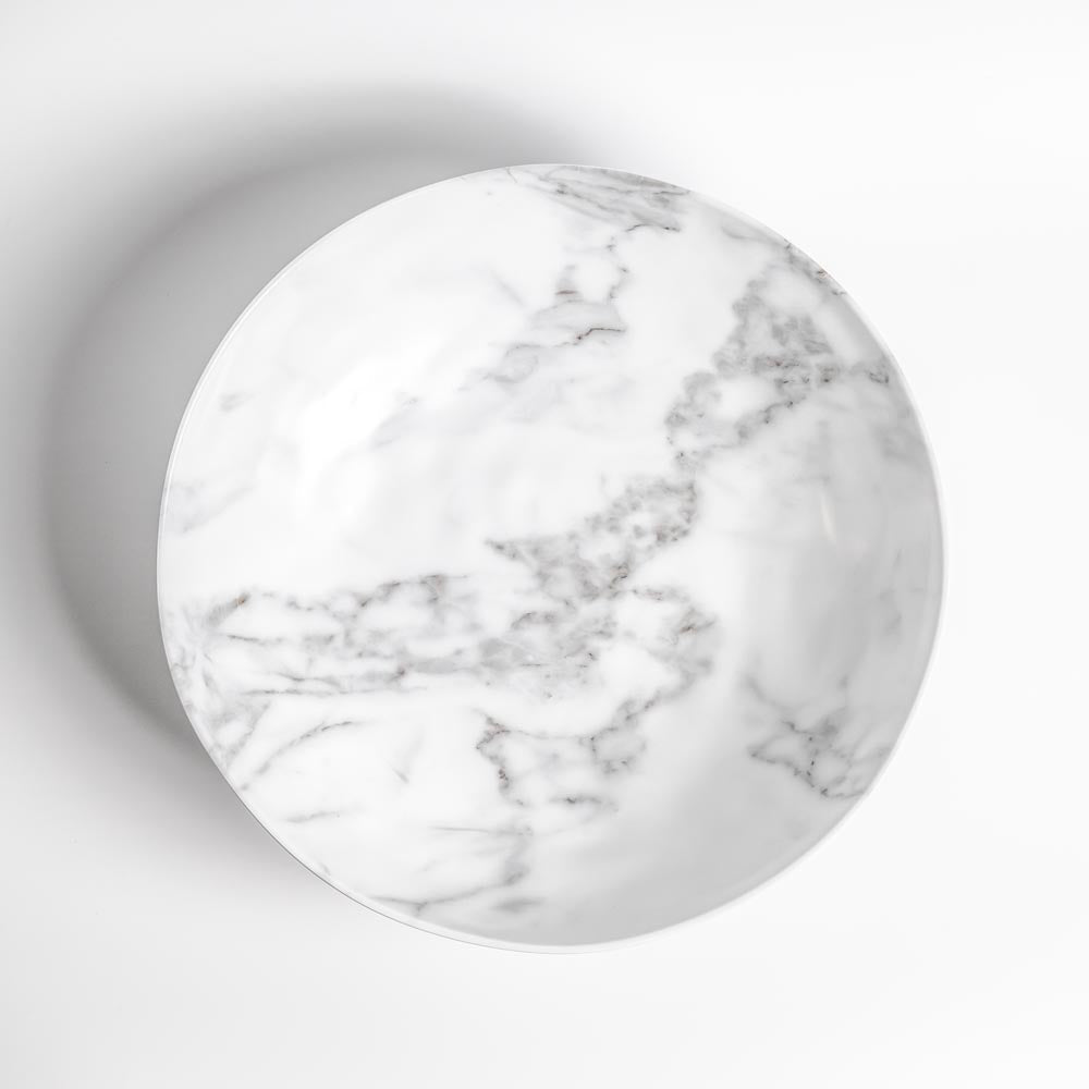 Merritt Designs White Marble 12 inch Round Melamine Serving Bowl