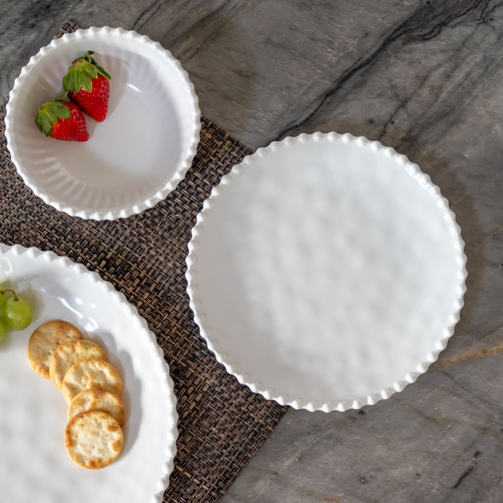 Merritt Designs Beaded Pearl 8 inch Melamine Round Cream Salad Plate