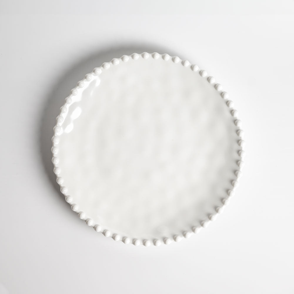 Merritt Designs Beaded Pearl 8 inch Melamine Round Cream Salad Plate top view on white background