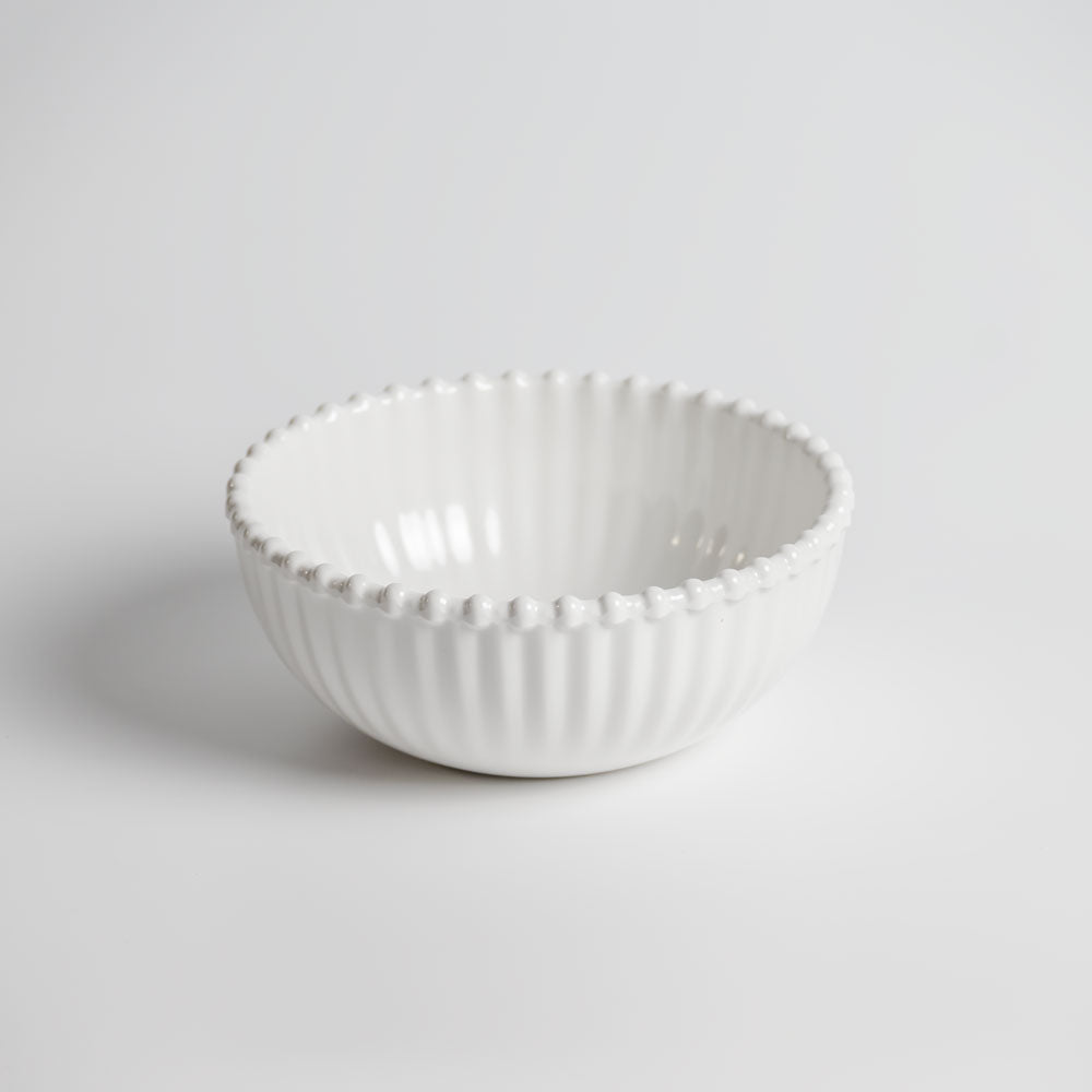 Merritt Designs Beaded Pearl 6 inch Melamine Round Cream Salad Bowl front view on white background