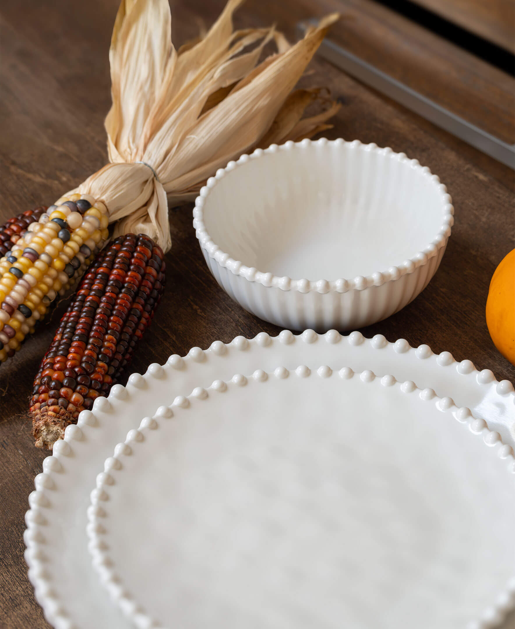Merritt Designs Beaded Pearl Melamine Plates for Fall Festivals