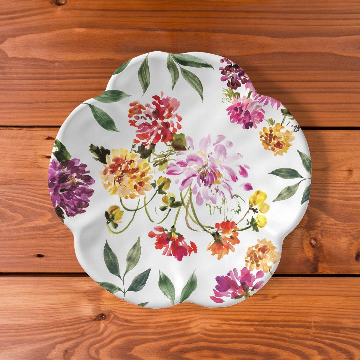 White, 7.5 inch melamine salad plate, Garden Brights Collection by Kelly Ventura