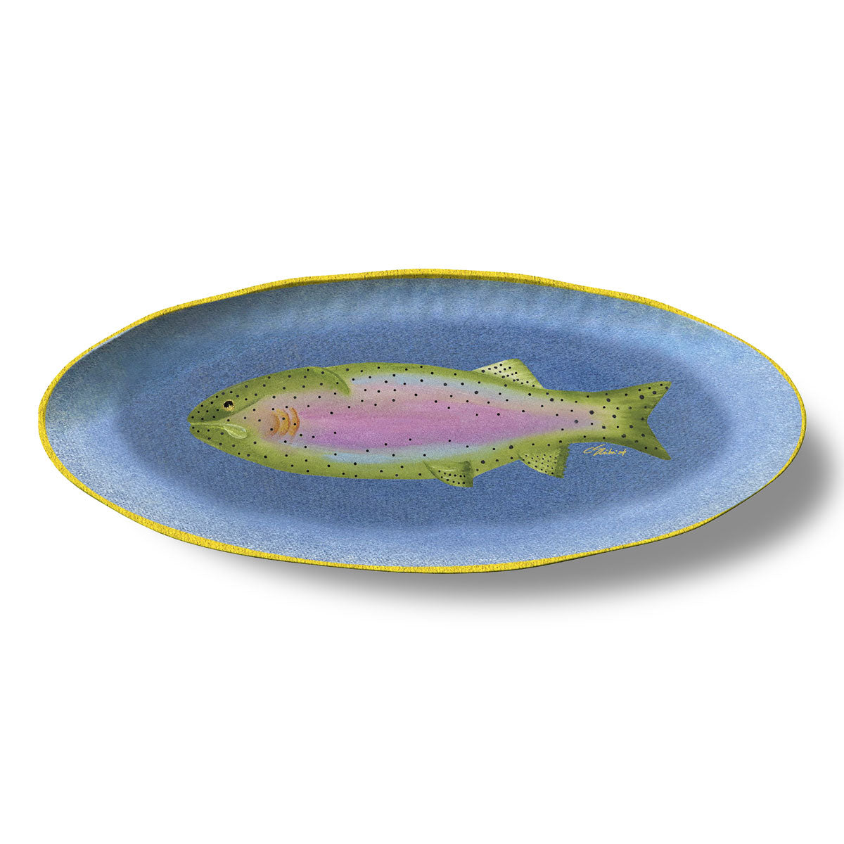 Merritt Designs Lakeside 19 inch x 7.5 inch Trout Oval Melamine Appetizer Tray