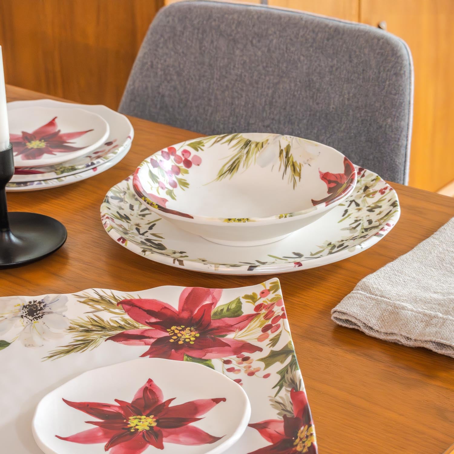 Poinsettia Christmas Holiday Melamine Dinnerware Collection by Merritt Designs