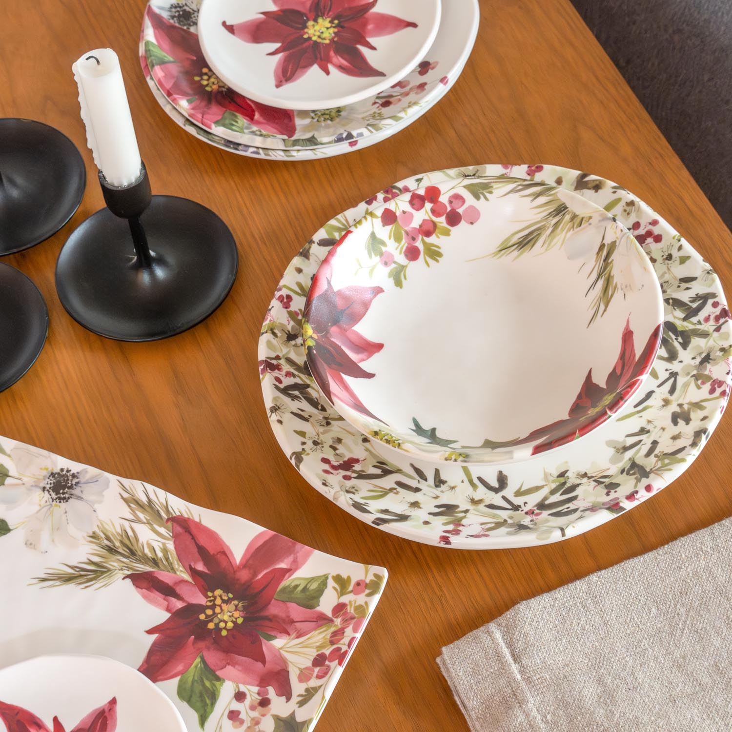 Poinsettia Christmas Holiday Melamine Dinnerware Collection by Merritt Designs