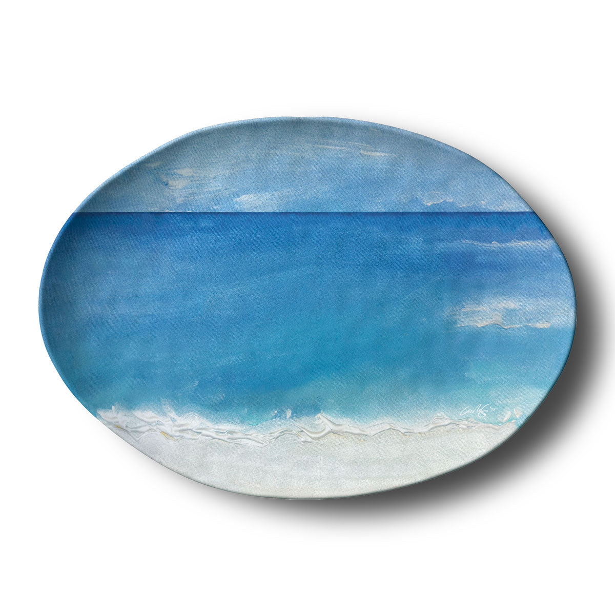 Merritt Designs Shoreline 16 inch x 12 inch Beach Oval Melamine Serving Tray