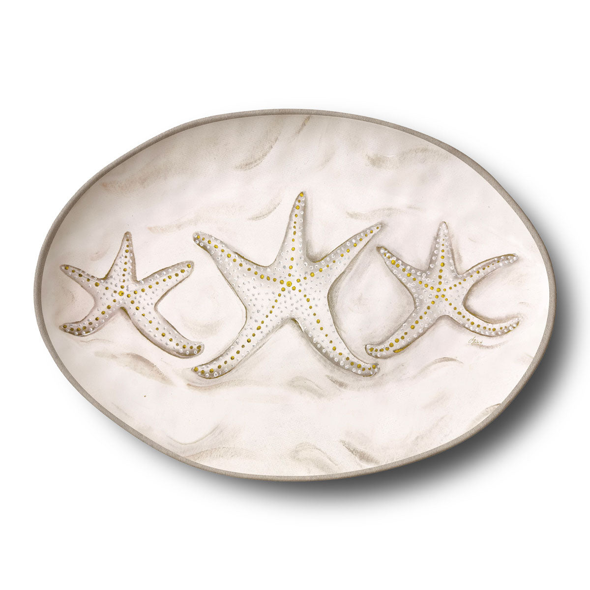 Merritt Designs Shoreline 16 inch x 12 inch Starfish Oval Melamine Serving Tray