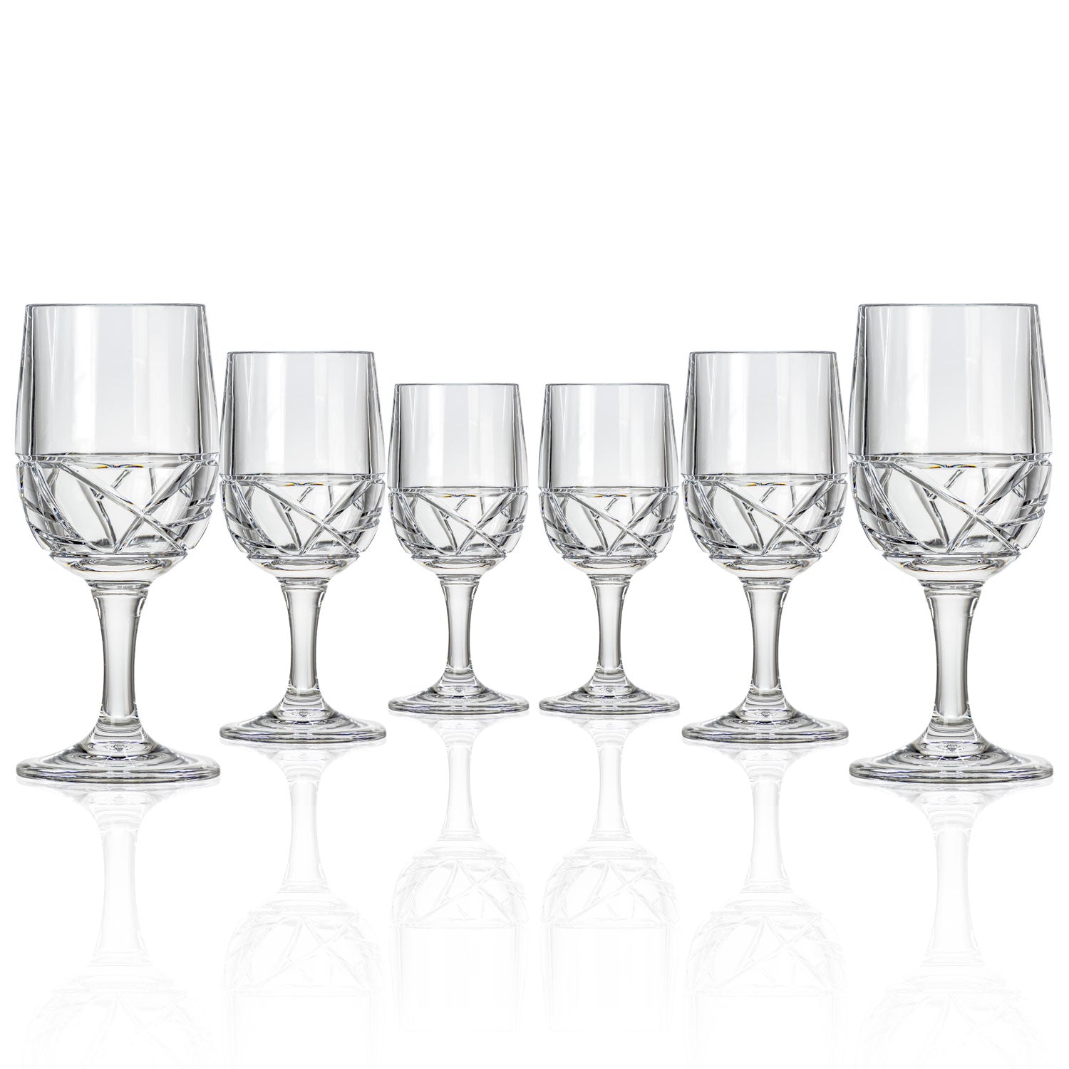 Set of 6, 10oz clear acrylic wine glasses from Merritt Designs&#39; Mosaic Collection