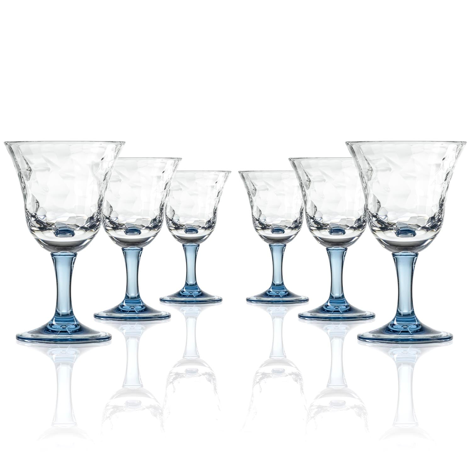Merritt Designs Cascade Blue 12oz Acrylic Wine Stemware set of 6 front view on a white background