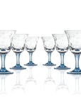 Set of 6, 12-ounce blue acrylic wine glasses from the Merritt Designs Cascade collection. Front view on white background