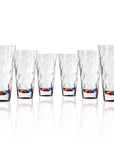 Set of 6, 17-ounce rainbow acrylic tumbler glasses from the Merritt Designs Cascade collection. Front view on white background