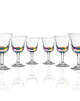 Set of 6, 10-ounce rainbow acrylic wine glasses in the Fiori collection by Merritt Designs. Front view on white background
