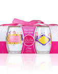 Lolita Birthday Girl Party to go 15oz Acrylic Stemless Wine Glasses set of 2 giftbox