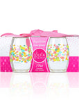 Lolita Confetti Party to go 15oz Acrylic Stemless Wine Glasses set of 2 giftbox