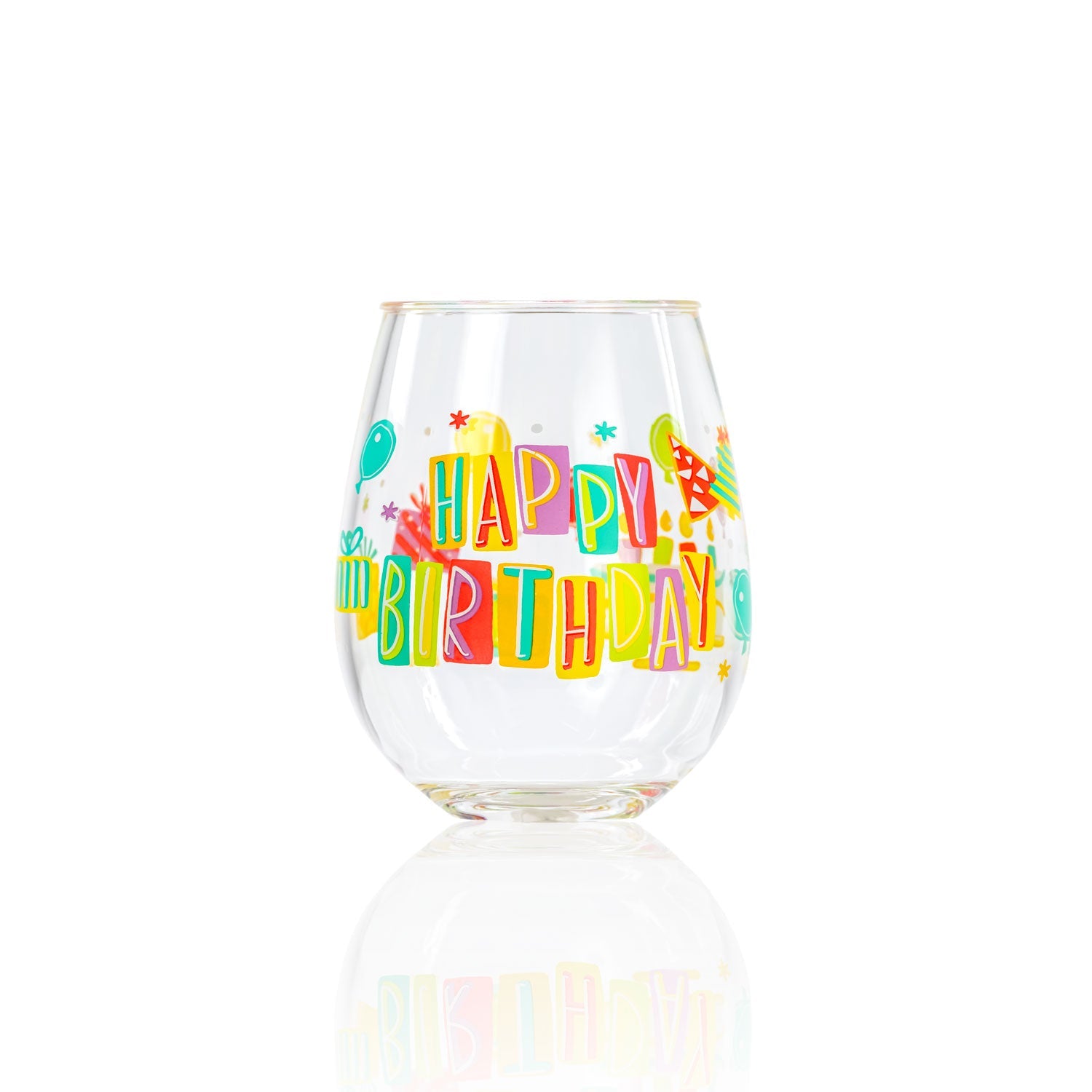 Party To Go by Lolita Happy Birthday 15oz Acrylic Stemless Wine Glasses
