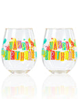 Lolita Happy Birthday Party to go 15oz Acrylic Stemless Wine Glasses set of 2