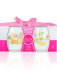 Lolita Happy Birthday Party to go 15oz Acrylic Stemless Wine Glasses set of 2 giftbox