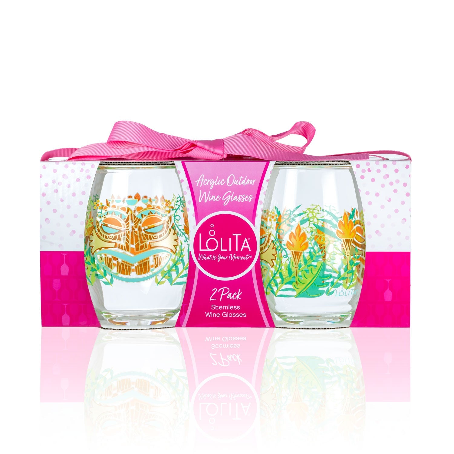 Lolita Tiki Party to go 15oz Acrylic Stemless Wine Glasses set of 2 giftbox