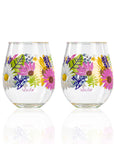 Lolita Wild Flower Party to go 15oz Acrylic Stemless Wine Glasses set of 2