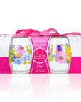 Lolita Wild Flower Party to go 15oz Acrylic Stemless Wine Glasses set of 2 giftbox
