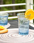 Merritt Designs Venezia Blue 14oz Acrylic Tumbler on the deck